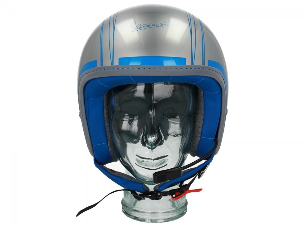 Casco jet Vespa Elettrica Tech blu (Bluetooth) plata