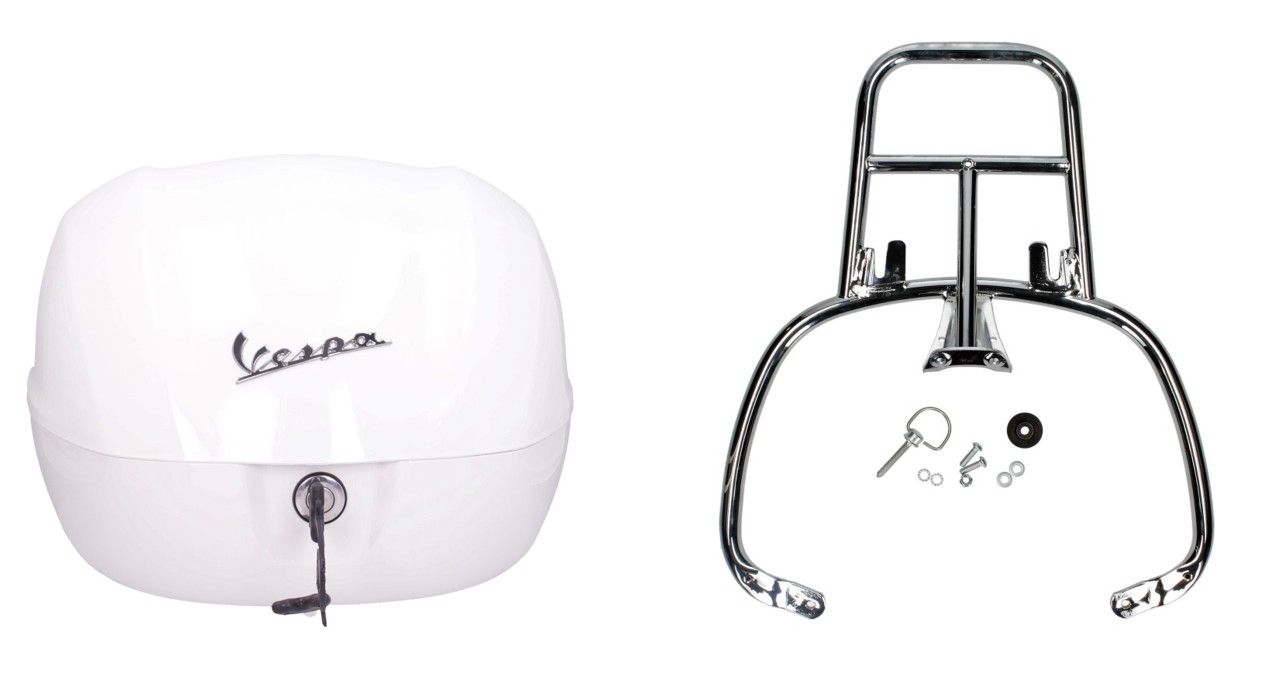 Kit baúl 32L blanco montebianco (BR/544), portaequipajes cromado para PIaggio Medley 125 (24-)