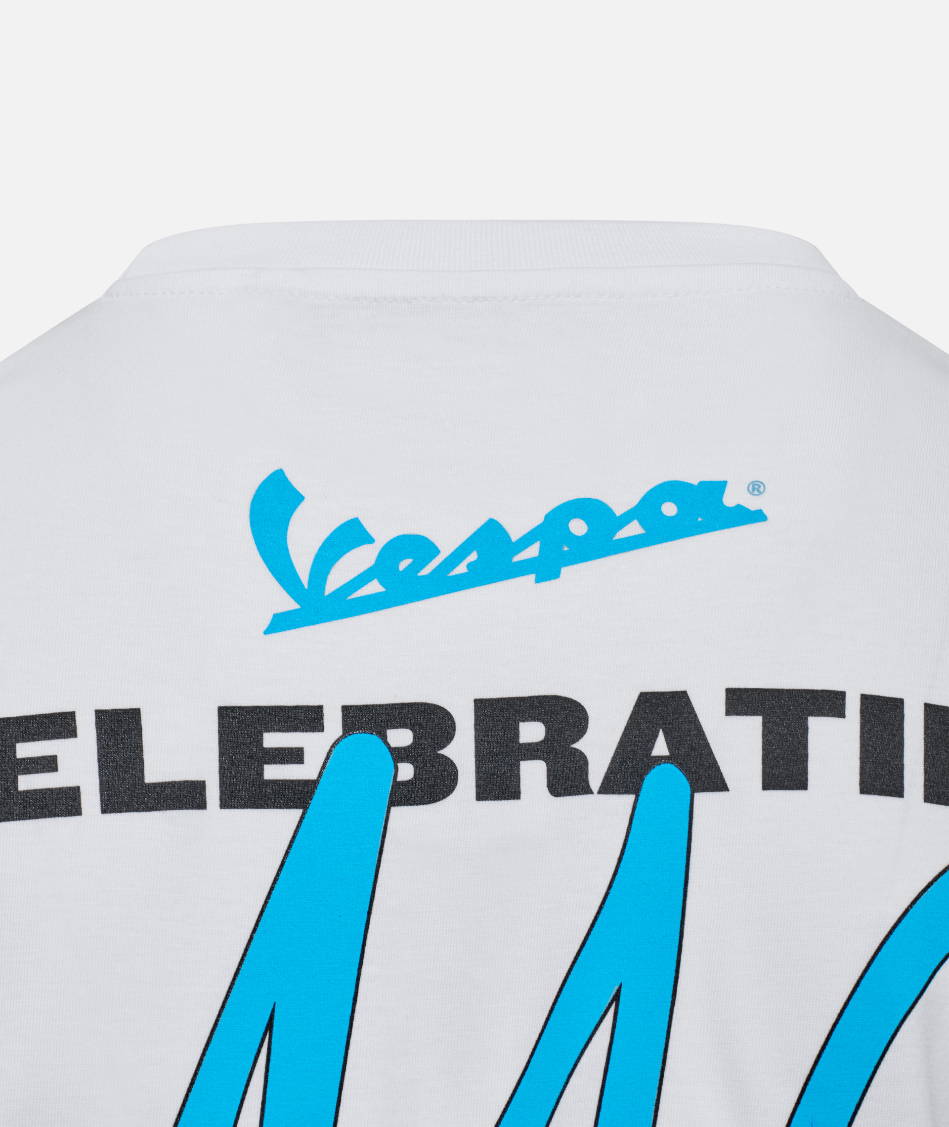 Camiseta Vespa "140 años Piaggio" blanco azul