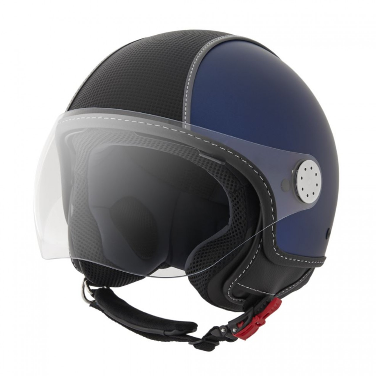 Casco demi jet Piaggio, piel de carbono, azul