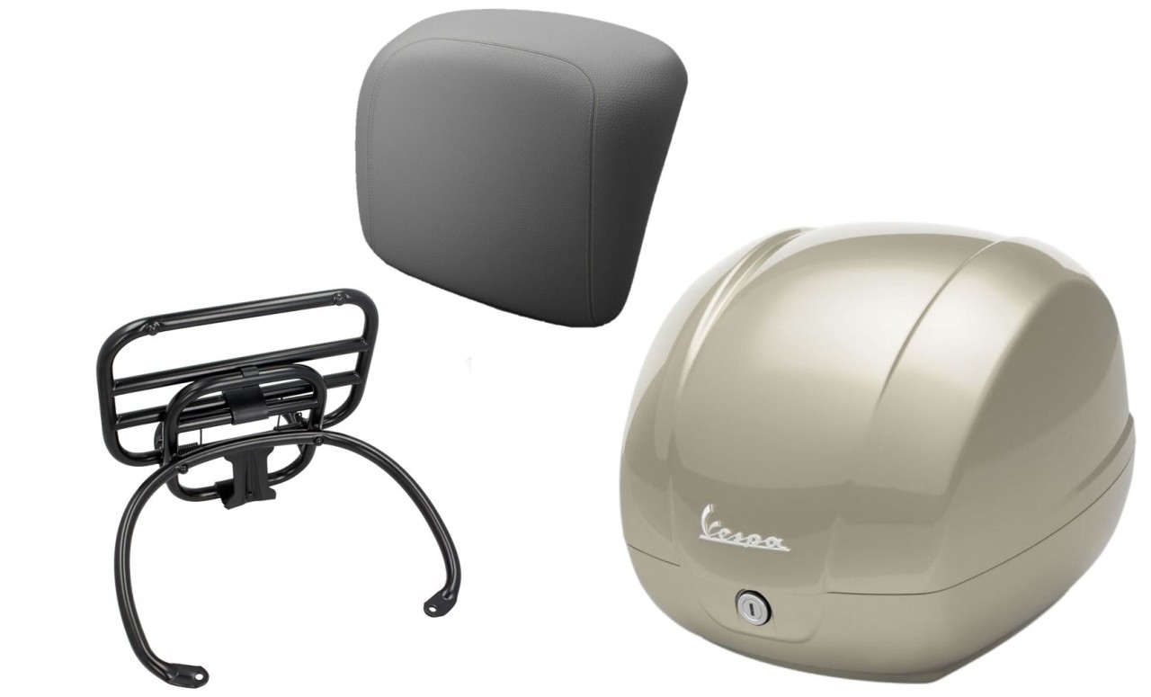 Kit baúl 36L beige (Q01), portaequipajes negro para Vespa GTS 125/300/310