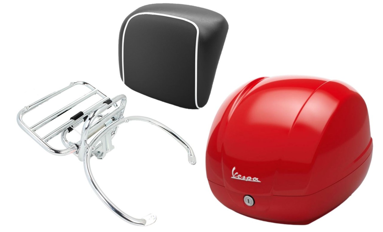 Kit baúl 36L dragón rojo (894), portaequipajes cromado para Vespa GTS 125/300/310