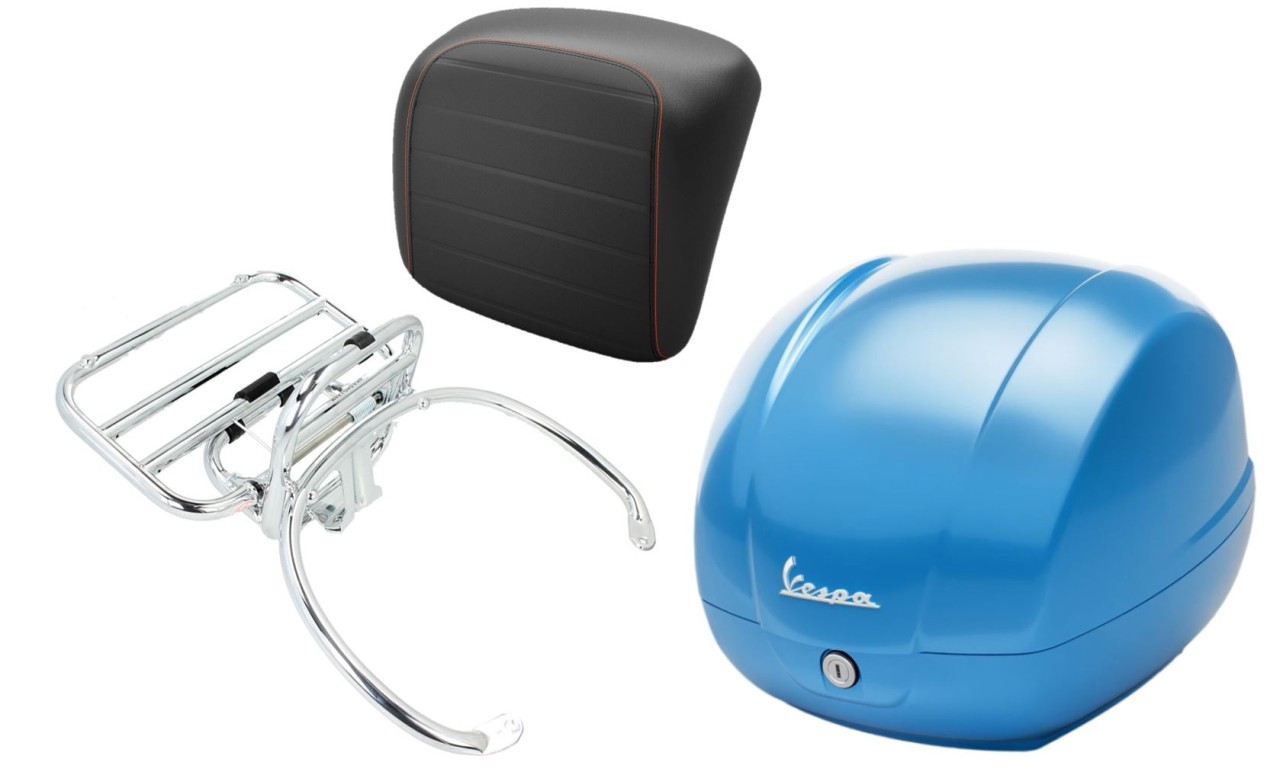 Kit baúl 36L azul cielo (A19), portaequipajes cromado para Vespa GTS 125/300/310