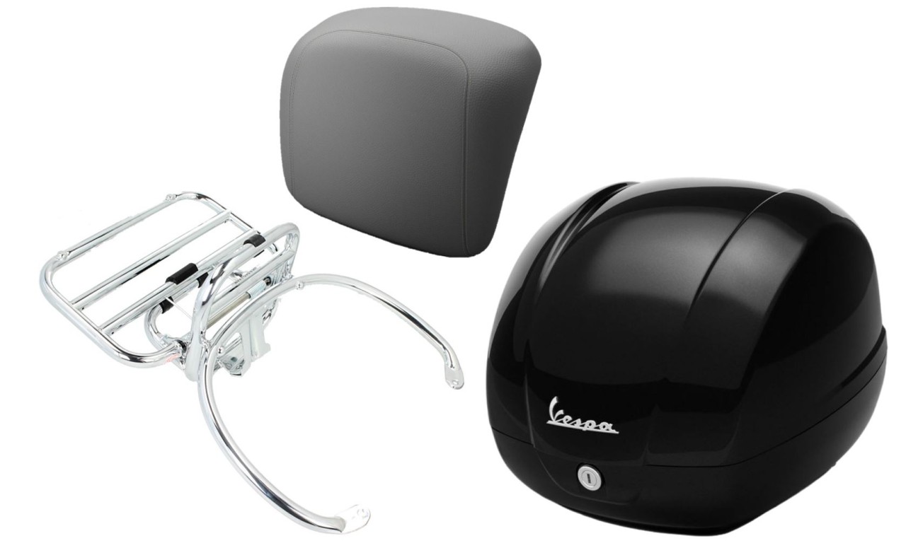 Kit baúl 36L nero cosmo (98/A), portaequipajes cromado, respaldo gris para GTS 125/300/310
