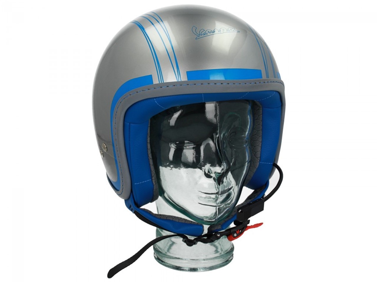 Casco jet Vespa Elettrica Tech blu (Bluetooth) plata