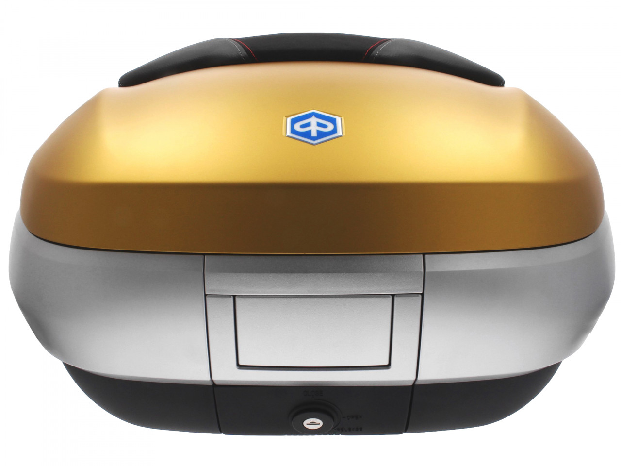Top Case 50 l, (LE_oro mate) incl. cojín trasero para Piaggio MP3 500 Sport Advance HPE