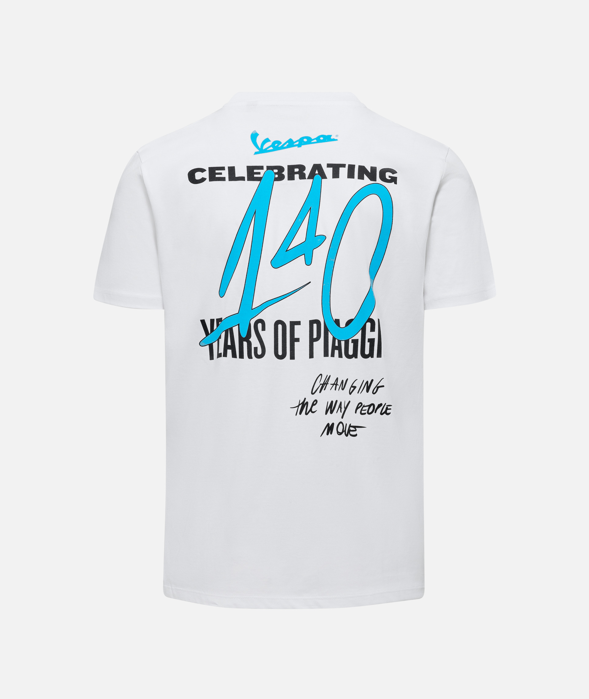 Camiseta Vespa "140 años Piaggio" blanco azul