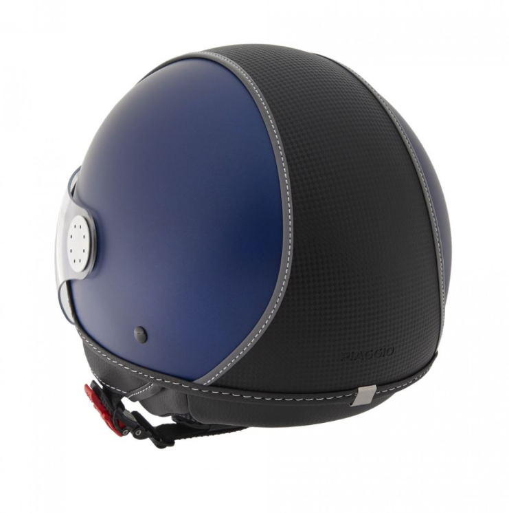 Casco demi jet Piaggio, piel de carbono, azul